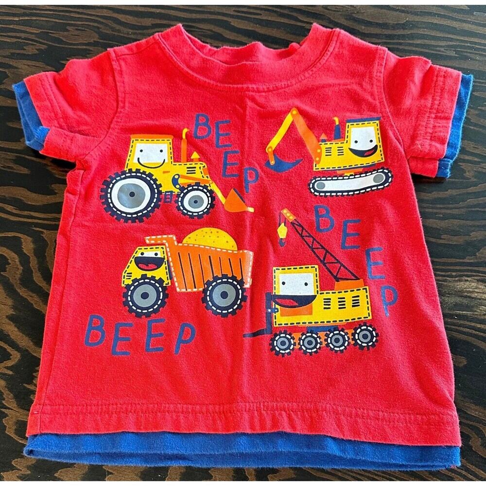 Boy's Rock Tee Shirt Size 2T Red Blue Truck Construction (838)